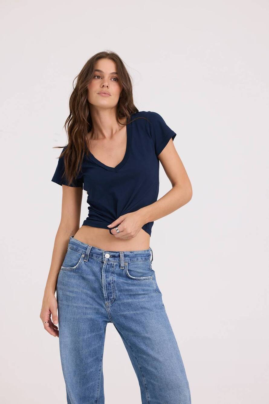 NEW LAMADE arlo v neck short sleeve tee in dark night